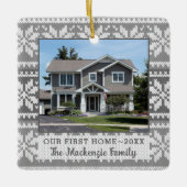 First Home Snowflake Sweater Foto gepersonaliseerd Keramisch Ornament (Voorkant)
