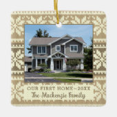 First Home Snowflake Sweater Foto gepersonaliseerd Keramisch Ornament (Voorkant)