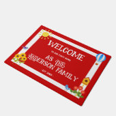 First Home Welcome Typography Sunflower Red White Deurmat (Schuin)