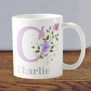 First Initiaal Plus Name Charlie met Flowers Koffiemok