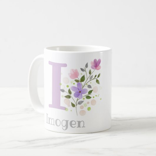 First Initiaal Plus Name Imogen with Flowers Koffiemok (Voorkant links)