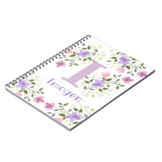 First Initiaal Plus Name Imogen with Flowers Notitieboek (Linkerzijde)