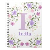 First Initiaal Plus Name India met Flowers Notitieboek (Voorkant)