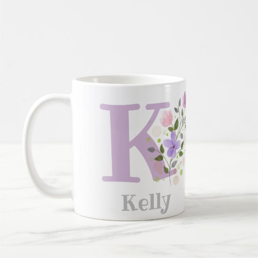First Initiaal Plus Name Kelly met Flowers Koffiemok (Links)