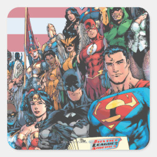 First Issue Justice League of America Vierkante Sticker