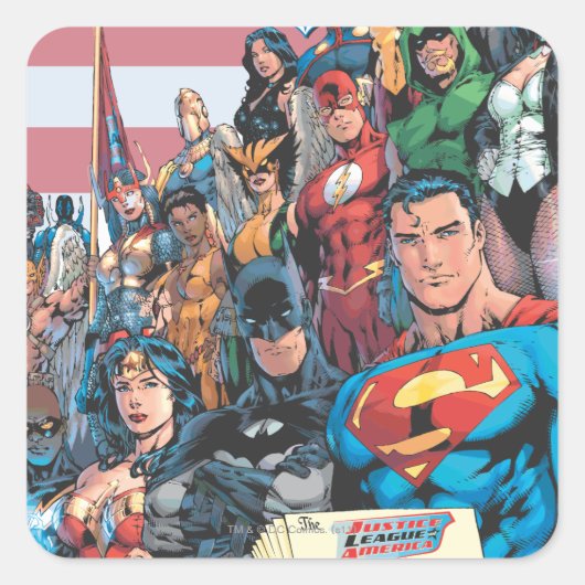 First Issue Justice League of America Vierkante Sticker (Voorkant)