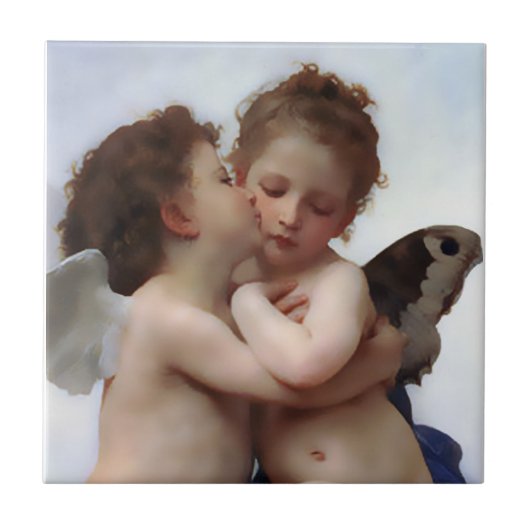 First Kiss Cherub Angel Gift Tile Tegeltje (Voorkant)