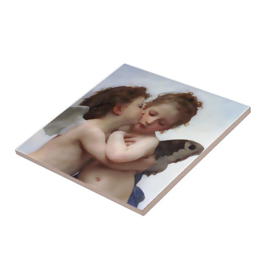 First Kiss Cherub Angel Gift Tile Tegeltje (Zijkant)