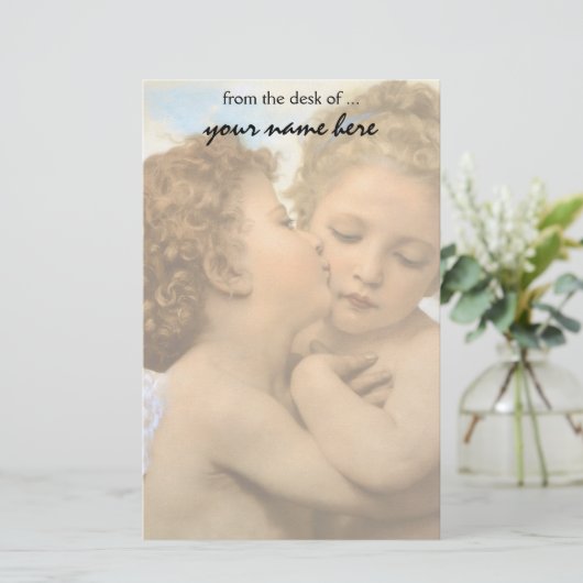 First Kiss (engeldetail) van Bouguereau Briefpapier (Staand voorkant)