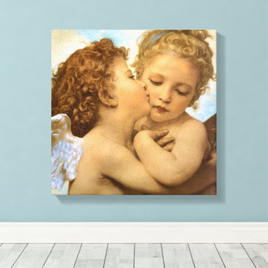 First Kiss (engeldetail) van Bouguereau Canvas Afdruk (Insitu (Houten vloer))