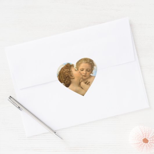 First Kiss (engeldetail) van Bouguereau Hart Sticker (Envelop)