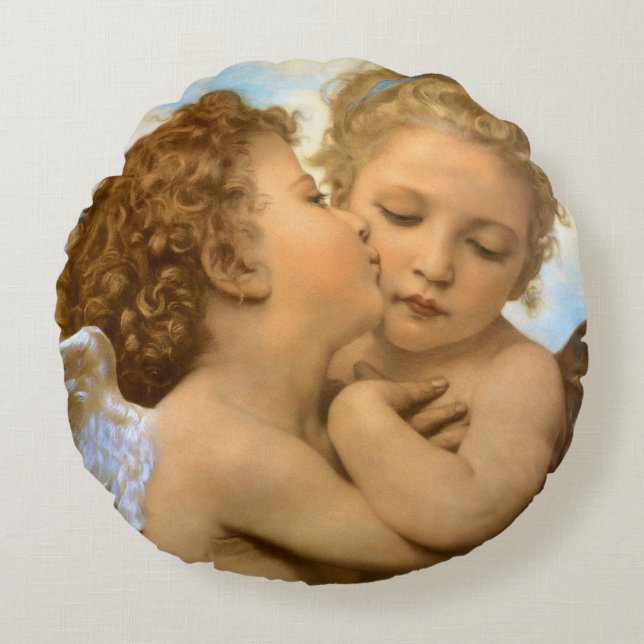 First Kiss (engeldetail) van Bouguereau Rond Kussen (Voorkant)