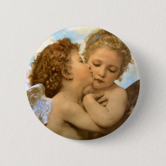 First Kiss (engeldetail) van Bouguereau Ronde Button 5,7 Cm (Voorkant)