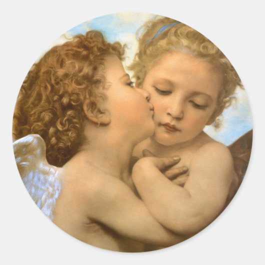 First Kiss (engeldetail) van Bouguereau Ronde Sticker (Voorkant)