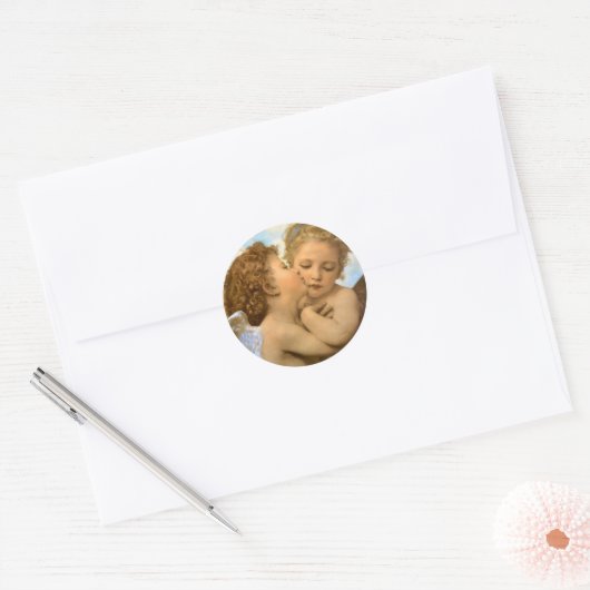 First Kiss (engeldetail) van Bouguereau Ronde Sticker (Envelop)