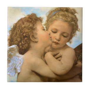 First Kiss (engeldetail) van Bouguereau Tegeltje