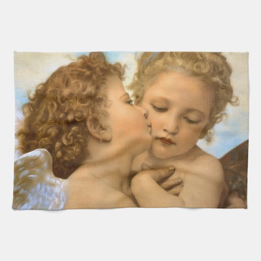 First Kiss (engeldetail) van Bouguereau Theedoek (Horizontaal)