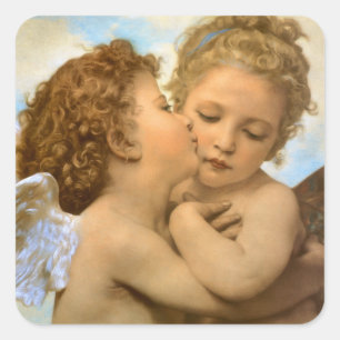 First Kiss (engeldetail) van Bouguereau Vierkante Sticker