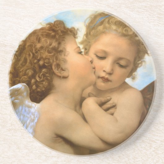 First Kiss (engeldetail) van Bouguereau Zandsteen Onderzetter (Voorkant)