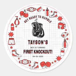 First Knockout Boxing 1st Birthday – Fun Kids  Ronde Sticker