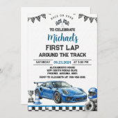 First Lap Around The Track Race Car 1st Birthday Kaart (Voorkant / Achterkant)