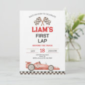 First Lap Around The Track Race Car 1st Birthday Kaart (Staand voorkant)