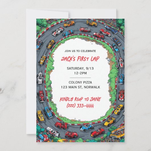 First Lap Boy's First Birthday Invitation  Kaart (Voorkant)