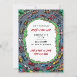 First Lap Boy's First Birthday Invitation  Kaart