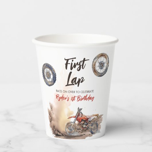 First Lap Little Racer 1st Birthday Papieren Bekers (Voorkant)