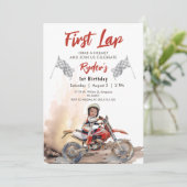 First Lap Little Racer 1st Birthday Photo Kaart (Staand voorkant)