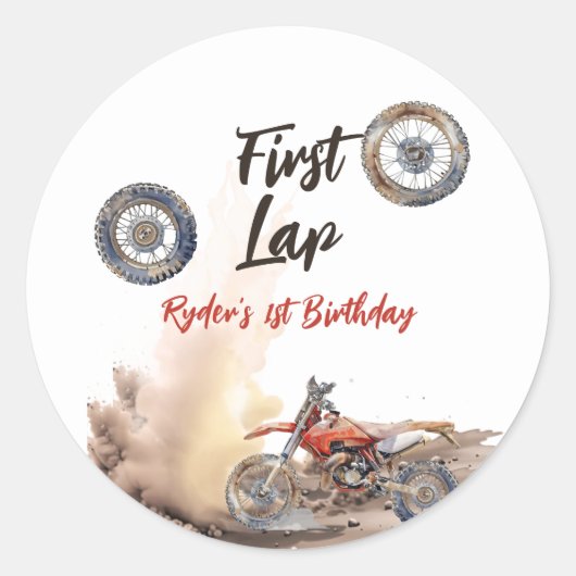 First Lap Little Racer 1st Birthday Ronde Sticker (Voorkant)