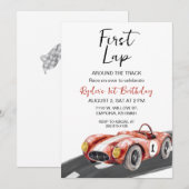 First Lap Race Car 1st Birthday Invitation Kaart (Voorkant / Achterkant)