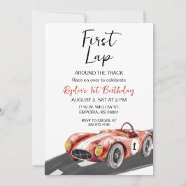 First Lap Race Car 1st Birthday Invitation Kaart