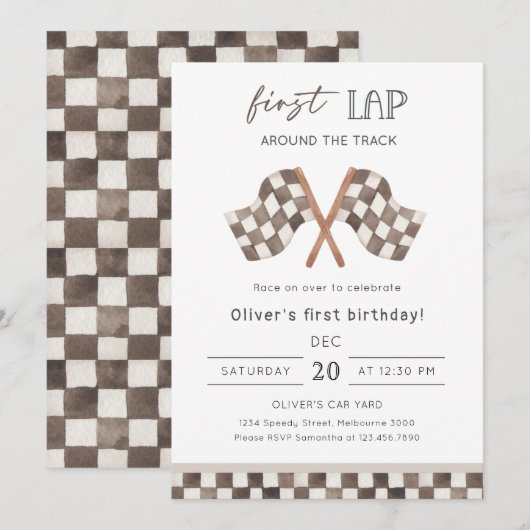 First Lap Racing 1st Birthday Party  Kaart (Voorkant / Achterkant)