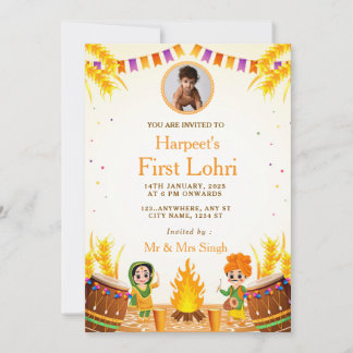 First Lohri Celebration Card with Photo Kaart