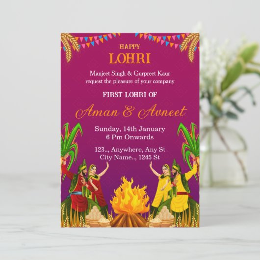 First Lohri Celebration Invitation Card Kaart (Staand voorkant)