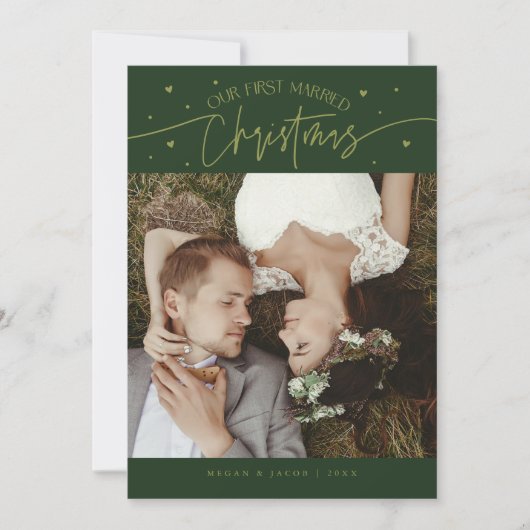 First Married Christmas Newlywed Photo Green Feestdagenkaart (Voorkant)