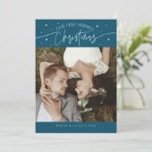 First Married Christmas Newlywed Photo Teal Feestdagenkaart (Staand voorkant)