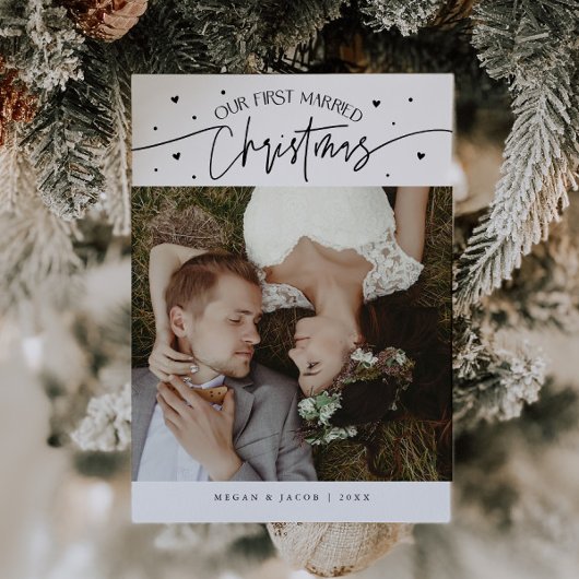 First Married Christmas Newlywed Photo White Feestdagenkaart