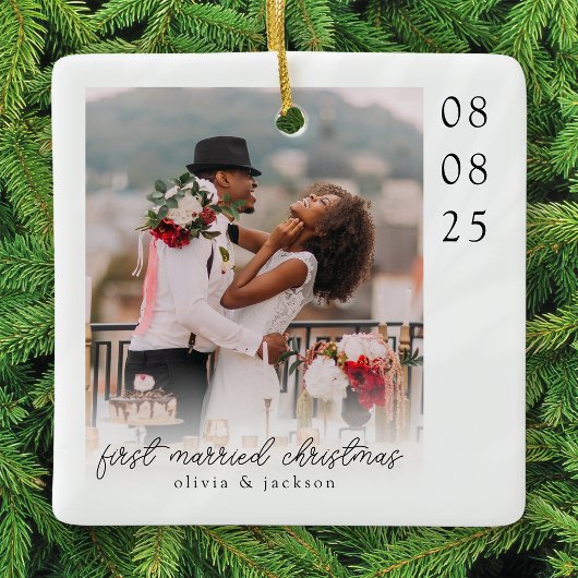 First Married Christmas Photo Keepsake Keramisch Ornament