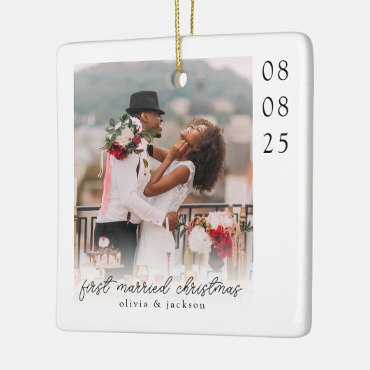 First Married Christmas Photo Keepsake Keramisch Ornament (Links)