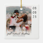 First Married Christmas Photo Keepsake Keramisch Ornament (Achterkant)