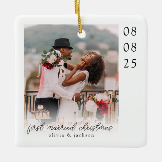First Married Christmas Photo Keepsake Keramisch Ornament (Voorkant)