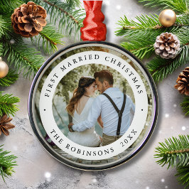 First Married Christmas with Custom Photo Metalen Ornament