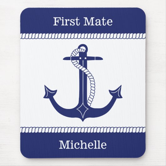 First Mate Anchor met Nautical Rope Naam toevoegen Muismat (Voorkant)