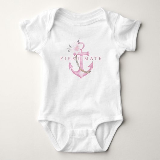 First Mate Baby Bodysuit | Roze Nautische Watercol (Voorkant)