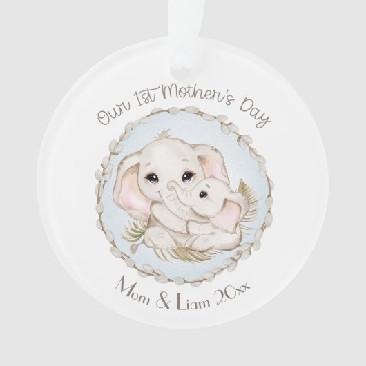 First Moederdag Boy Elephant Personalized Ornament (voorkant)