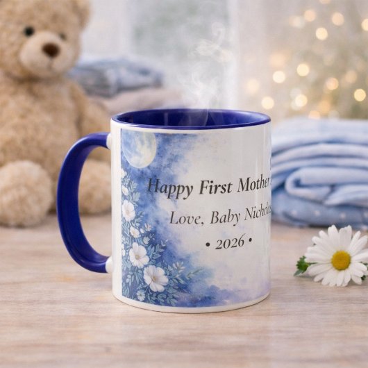 First Mother’s Day Moon Floral Blue Personalized Mok