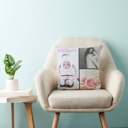 First Mothers Day 3 photo Collage Throw Pillow Kussen (Stoel)