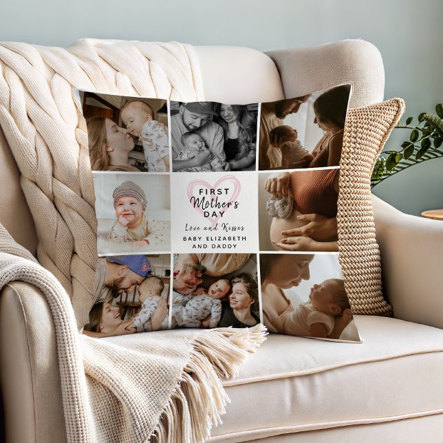 First Mother's Day Photo Collage Cute Keepsake Kussen (Creator heeft geüpload)